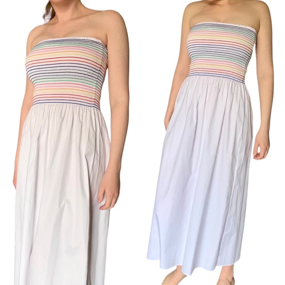 Petersyn Carrington NWT White Ruched Strapless multicolor stripe dress - Picture 2 of 6
